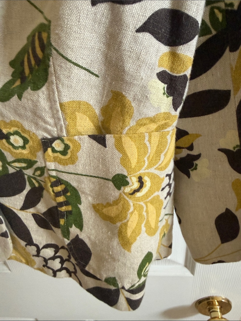 🌸Banana Republic: Floral Linen-Blend Blazer in Yellow, Brown & Green - Picture 3 of 7
